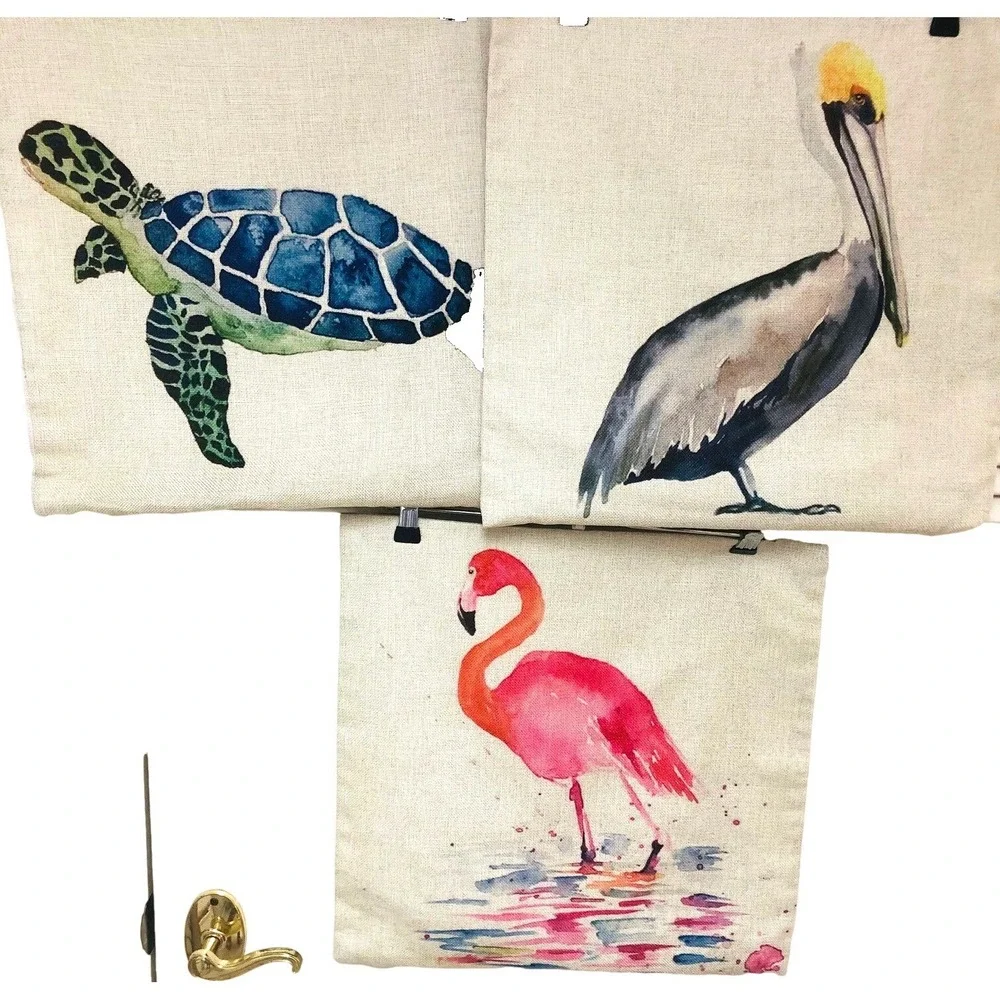 Coastal Pillow Cover Set of 3 Beach Tropical Pelican Flamingo Sea‎ Turtle 17x17
